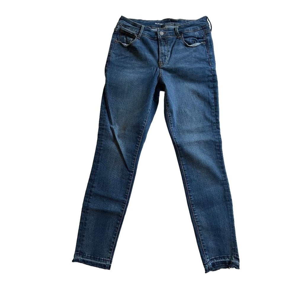 Old Navy Rockstar Blue Denim Skinny Jeans Distressed Raw Hem Size 6 - Picture 2 of 6